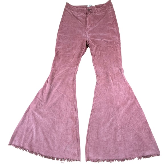 We The Free Free People Pink Corduroy Flare Bell Bottom Fringed Hem Pants  W28 - Picture 1 of 11